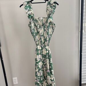 Heartloom Green Floral Backless Smocked Dress with Ruffle Straps